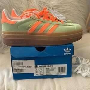 adidas Gazelle Bold W Light Green with Neon Orange Accents